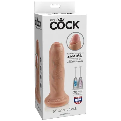 Realistické dildo King Cock Uncut s pohyblivou předkožkou, 15 cm, tělové - obrázek 4