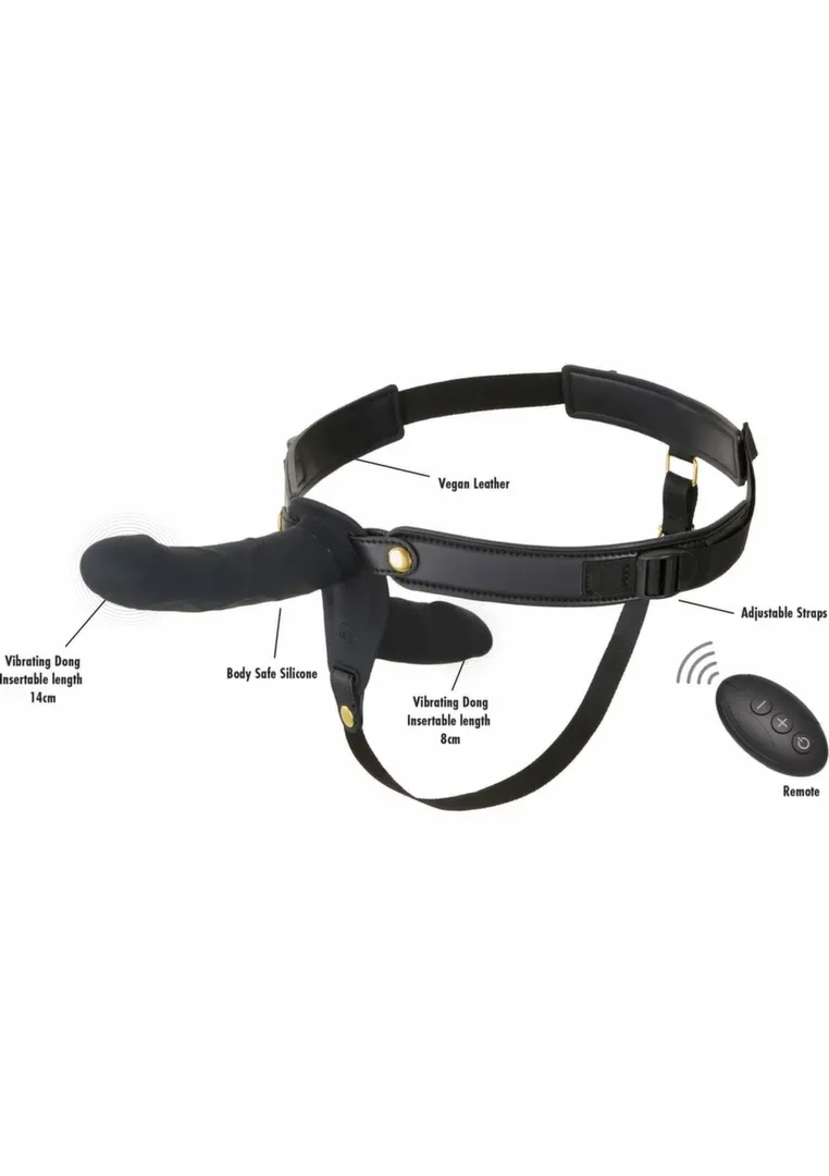 Vibrační strap-on Inferno Double s dálkovým ovládáním, silikon, 14 cm, černý - obrázek 8