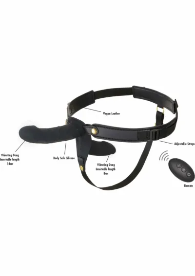 Vibrační strap-on Inferno Double s dálkovým ovládáním, silikon, 14 cm, černý - obrázek 8