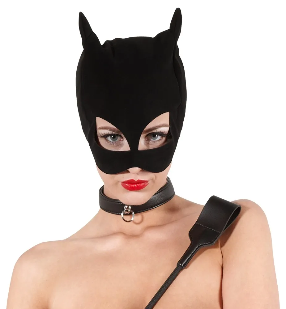 Kočičí maska Bad Kitty ve vzhledu nubuku, otvory pro oči a ústa, černá - obrázek 4