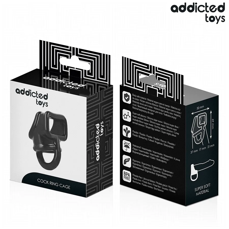 Erekční kroužek ve tvaru klece Addicted Toys, černý - obrázek 7
