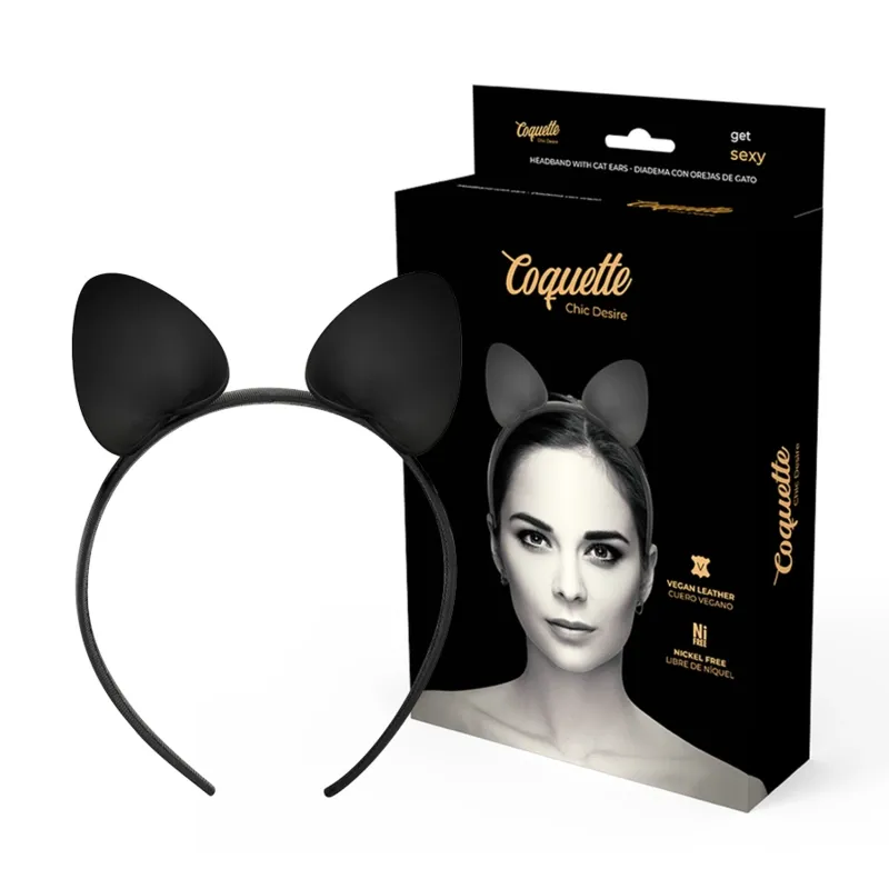 Čelenka s kočičíma ušima Coquette Chic Desire, veganská kůže, černá