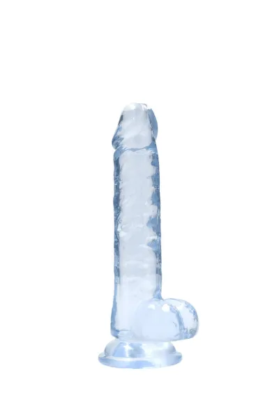 Realistické dildo RealRock Crystal Clear Model 7 s přísavkou, průhledné, 19 cm