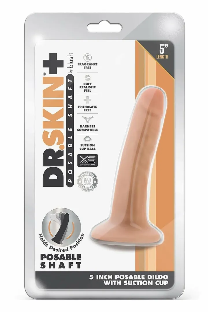 Realistické dildo Dr. Skin Plus 5 Inch Posable s přísavkou, ohebné, tělové, 13,9 cm