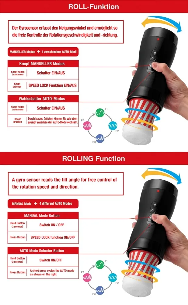 Automatický masturbátor Tenga Vacuum Gyro Roller s rotací a sáním, sada - obrázek 4