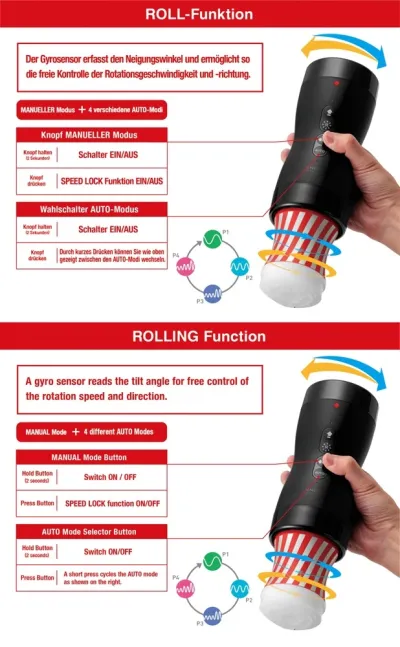 Automatický masturbátor Tenga Vacuum Gyro Roller s rotací a sáním, sada - obrázek 4