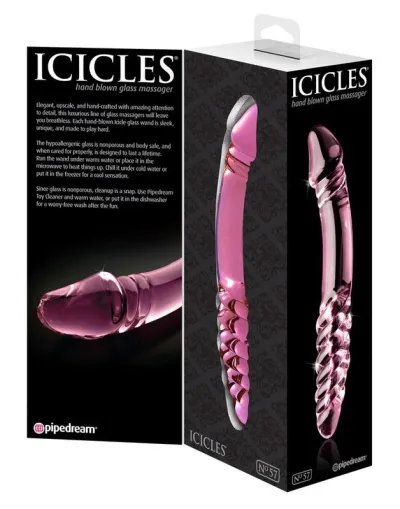 Oboustranné skleněné dildo Icicles No. 57, růžové - obrázek 2