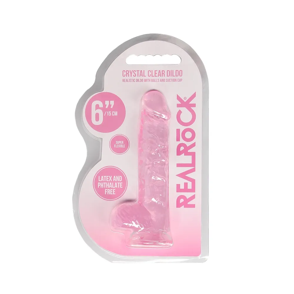 Realistické dildo s přísavkou RealRock Crystal Clear 6", průhledné - obrázek 2