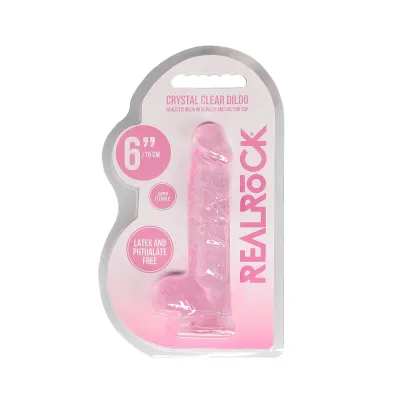 Realistické dildo s přísavkou RealRock Crystal Clear 6", průhledné - obrázek 2