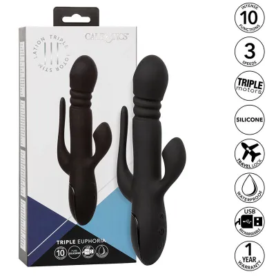 Rabbit vibrátor CalExotics Triple Euphoria s přirážením a sáním, černý - obrázek 2