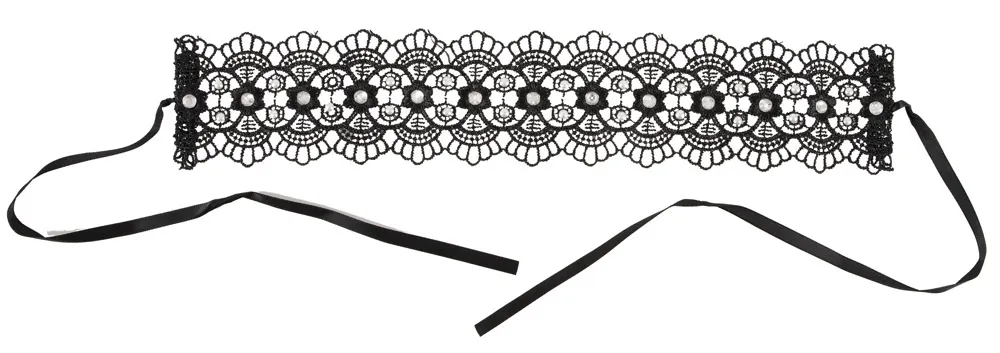 Vyšívaný choker s perlami a kamínky Cottelli Collection, černý, 36 cm - obrázek 5