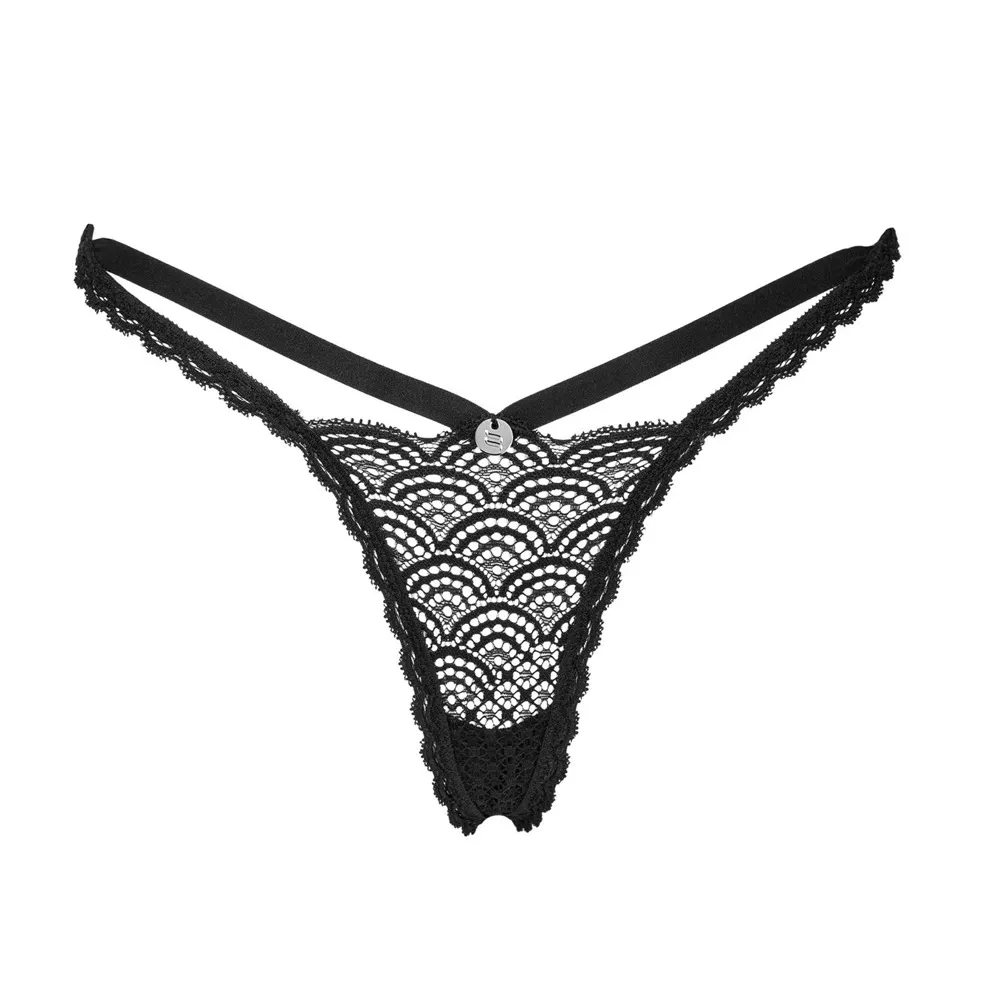 Krajková tanga Obsessive Chemeris, černá, XS/S - obrázek 4