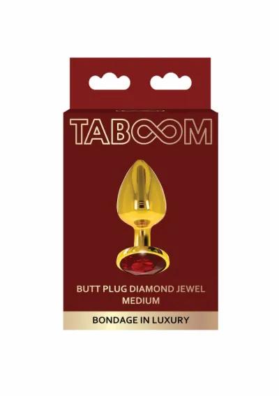 Anální kolík s kamínkem TABOOM Diamond Jewel M, zlatý hliník, červený krystal - obrázek 3