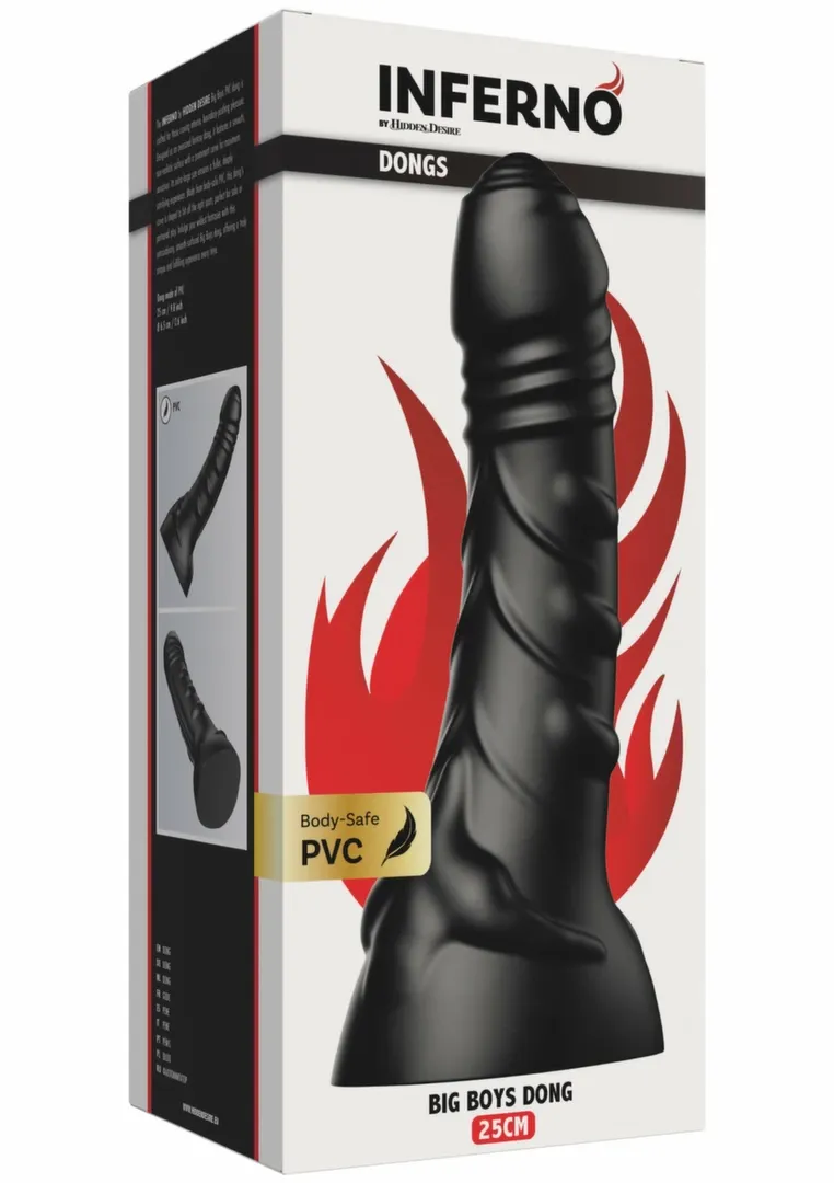Velké dildo HIDDEN DESIRE INFERNO Big Boys, PVC, zahnuté, černé, 25,5 cm - obrázek 2
