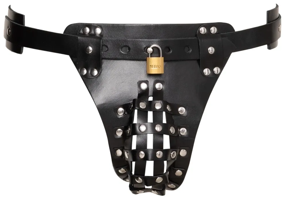 Pánský kožený jockstrap ZADO, uzamykatelný, s kovovými cvoky, černý - obrázek 6