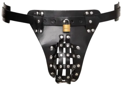 Pánský kožený jockstrap ZADO, uzamykatelný, s kovovými cvoky, černý - obrázek 6