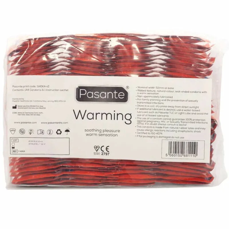 Hřejivé vroubkované kondomy Pasante Calor, 144 ks - obrázek 3