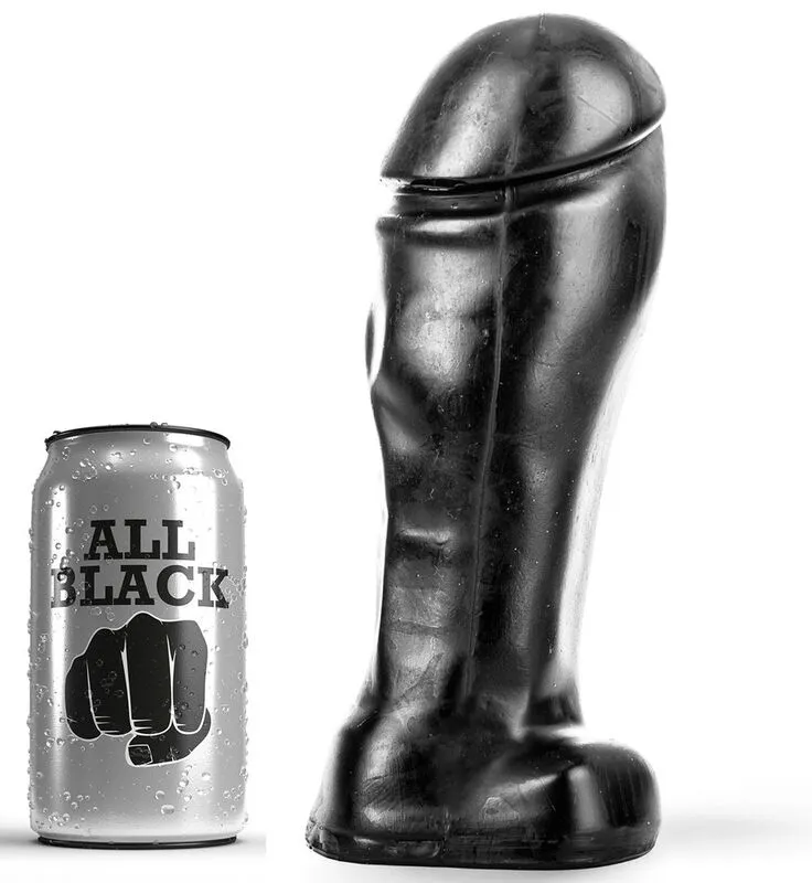 Realistické dildo All Black s varlaty, 22 cm, černé