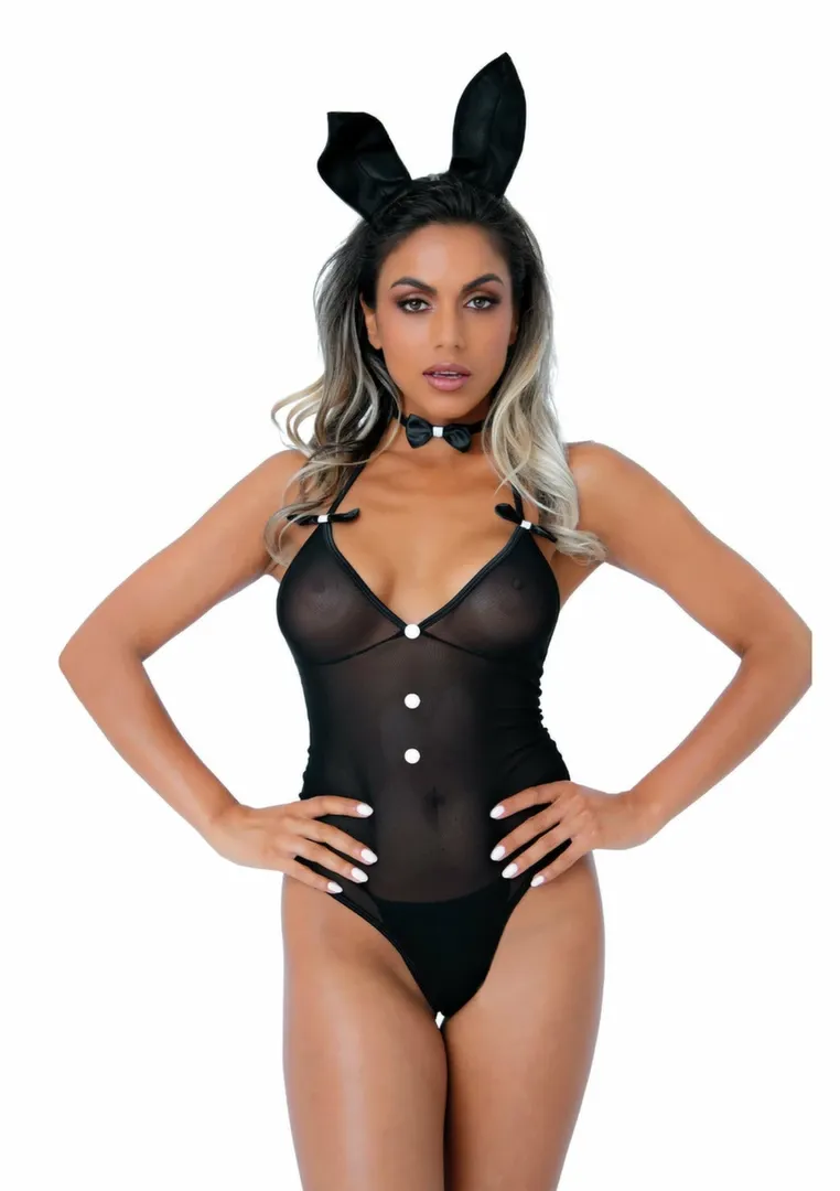 Erotický kostým zajíčka Tuxedo Bunny, body, obojek a uši - obrázek 7