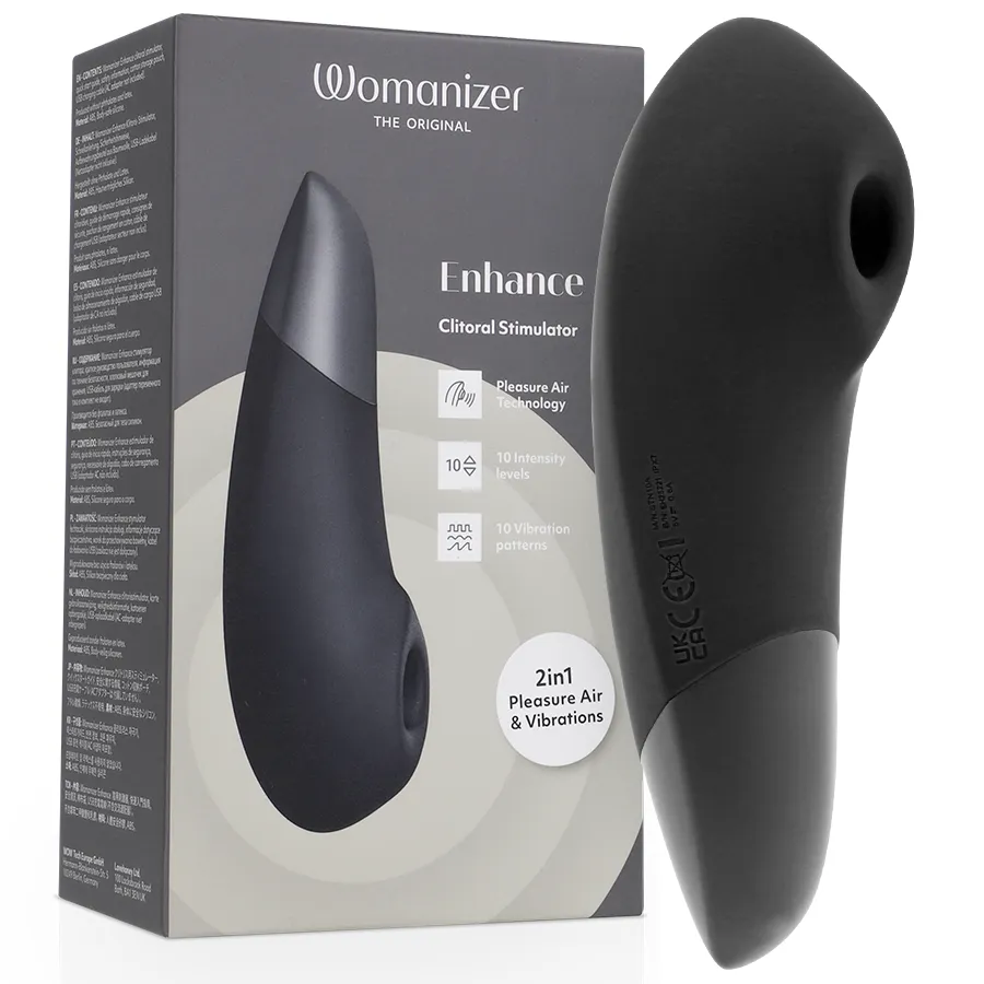 Tlakový stimulátor klitorisu s vibracemi Womanizer Enhance, černý