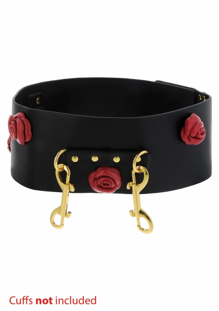 Bondážní opasek TABOOM Wild Roses z umělé kůže s růžemi, černý - obrázek 4