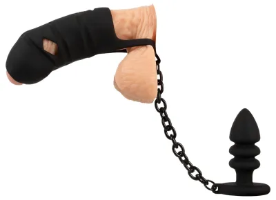Silikonová klec cudnosti Black Velvets s análním kolíkem a řetízkem, černá, 11,5 cm - obrázek 6