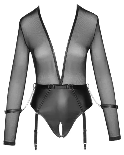 Bondage body Cottelli Collection s rukávy a pouty, matné černé, L - obrázek 6
