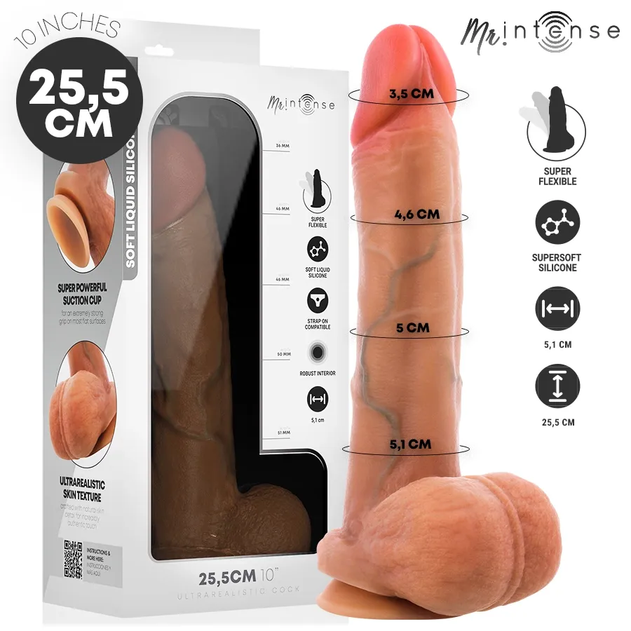 Realistické silikonové dildo Mr. Intense Gary XL s varlaty, 25,5 cm, Ø 5,1 cm