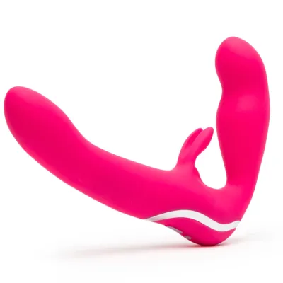 Vibrační strap-on bez postroje Happy Rabbit, 15 režimů, silikonový, růžový