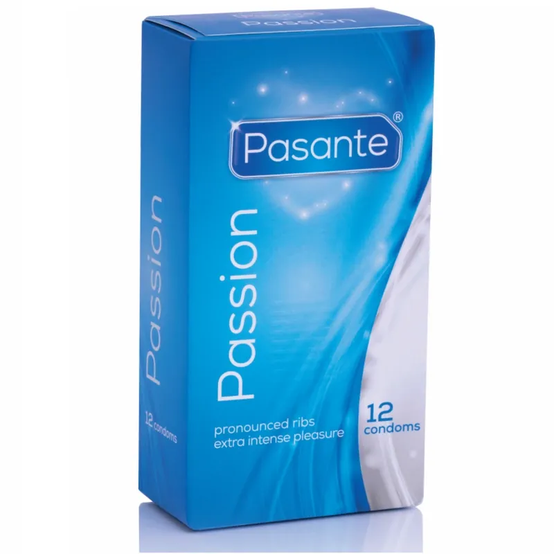 Kondomy Pasante Ribbed Passion s vroubky a výstupky, 12 ks