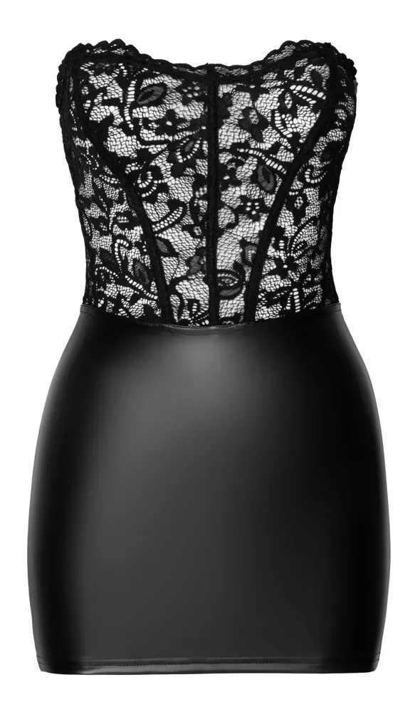 Mini šaty Noir Handmade Tube Dress, krajka a powerwetlook, šněrování, černé, S - obrázek 5