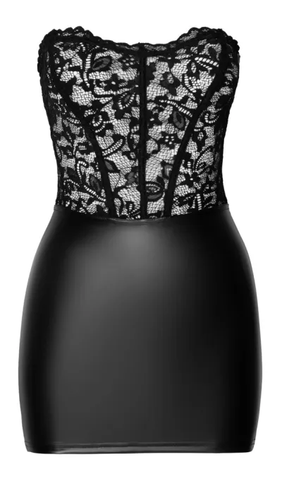 Mini šaty Noir Handmade Tube Dress, krajka a powerwetlook, šněrování, černé, S - obrázek 5