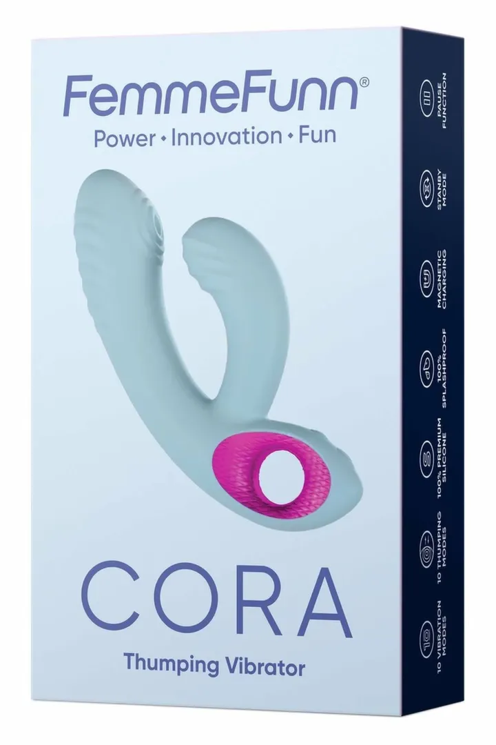 Rabbit vibrátor s ťukáním FemmeFunn Cora, světle modrý, 20 režimů