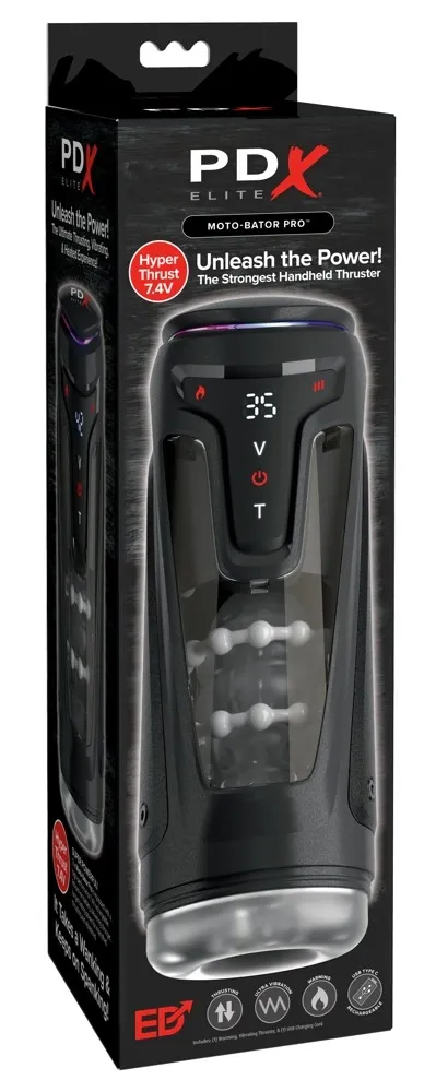 Přirážecí masturbátor PDX Elite Moto-Bator Pro s vibracemi a ohřevem, 26,5 cm