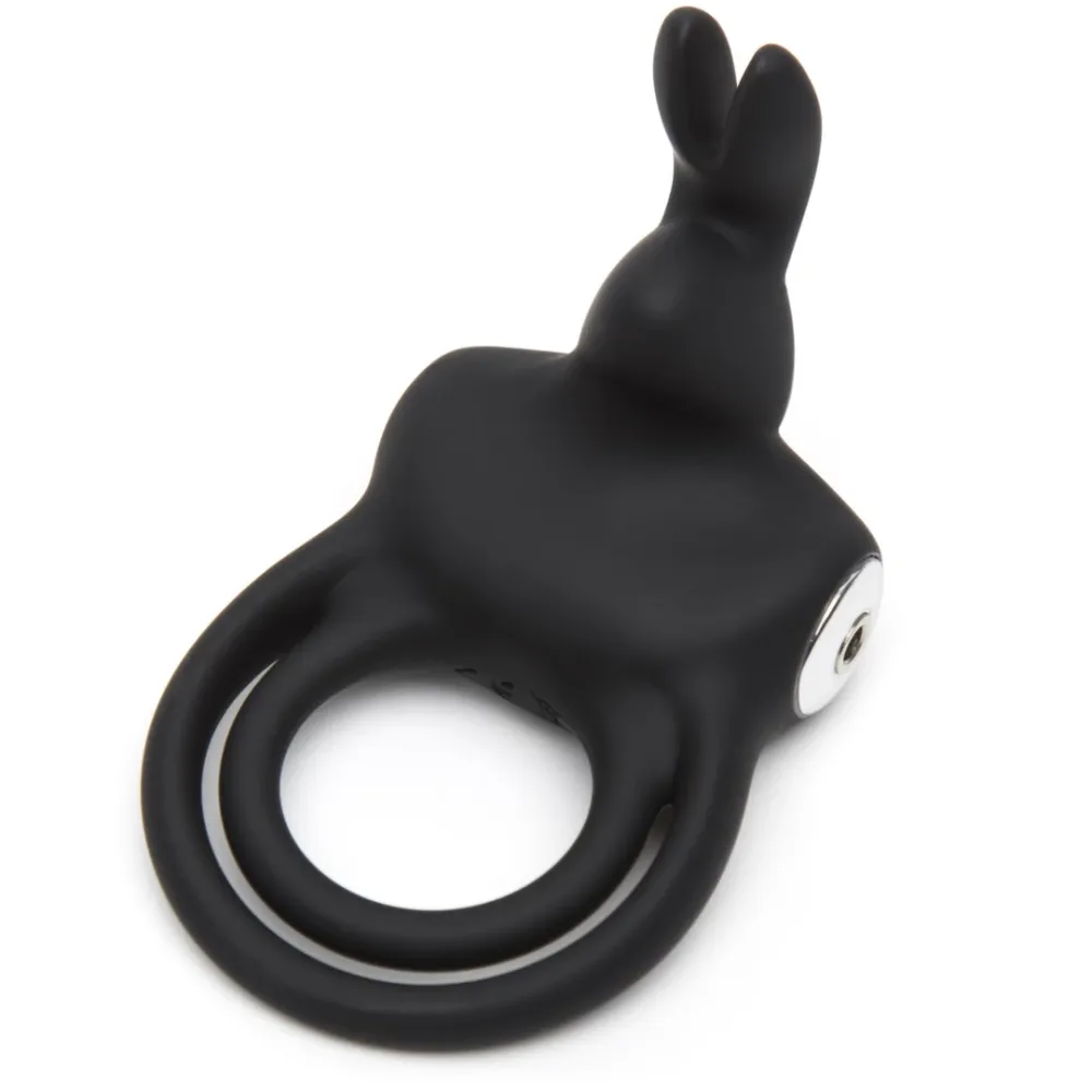 Dvojitý vibrační erekční kroužek Happy Rabbit, 12 režimů, silikonový, černý