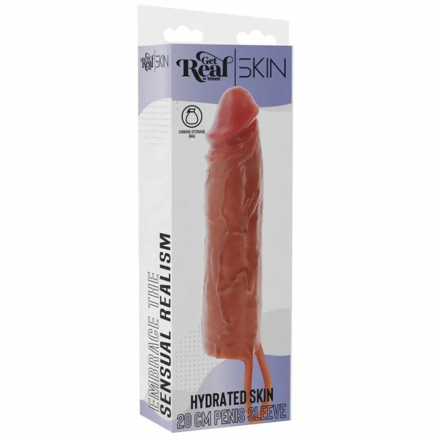 Silikonový návlek na penis Get Real Hydrated Skin, karamelový, 20 cm - obrázek 5