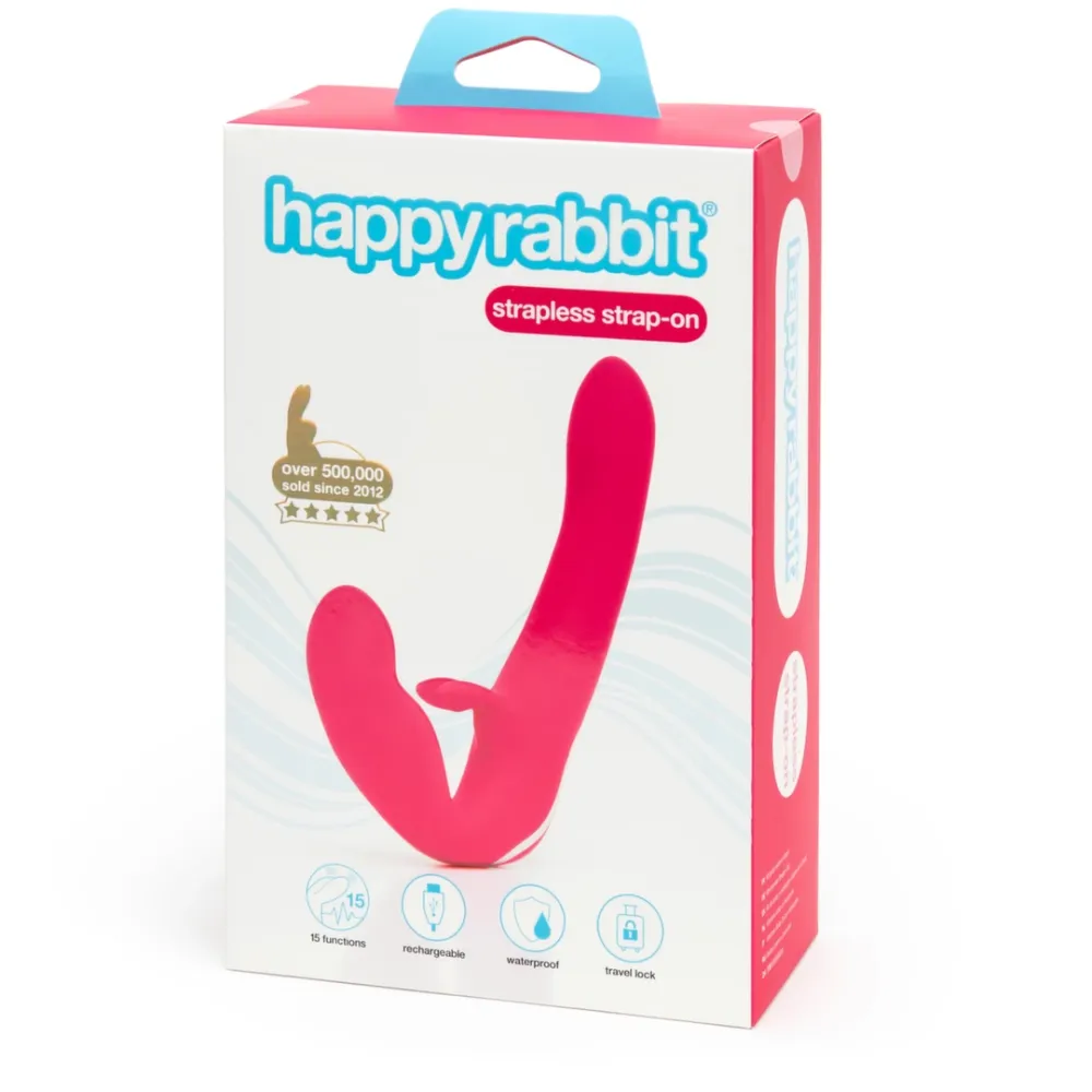 Vibrační strap-on bez postroje Happy Rabbit, 15 režimů, silikonový, růžový - obrázek 5