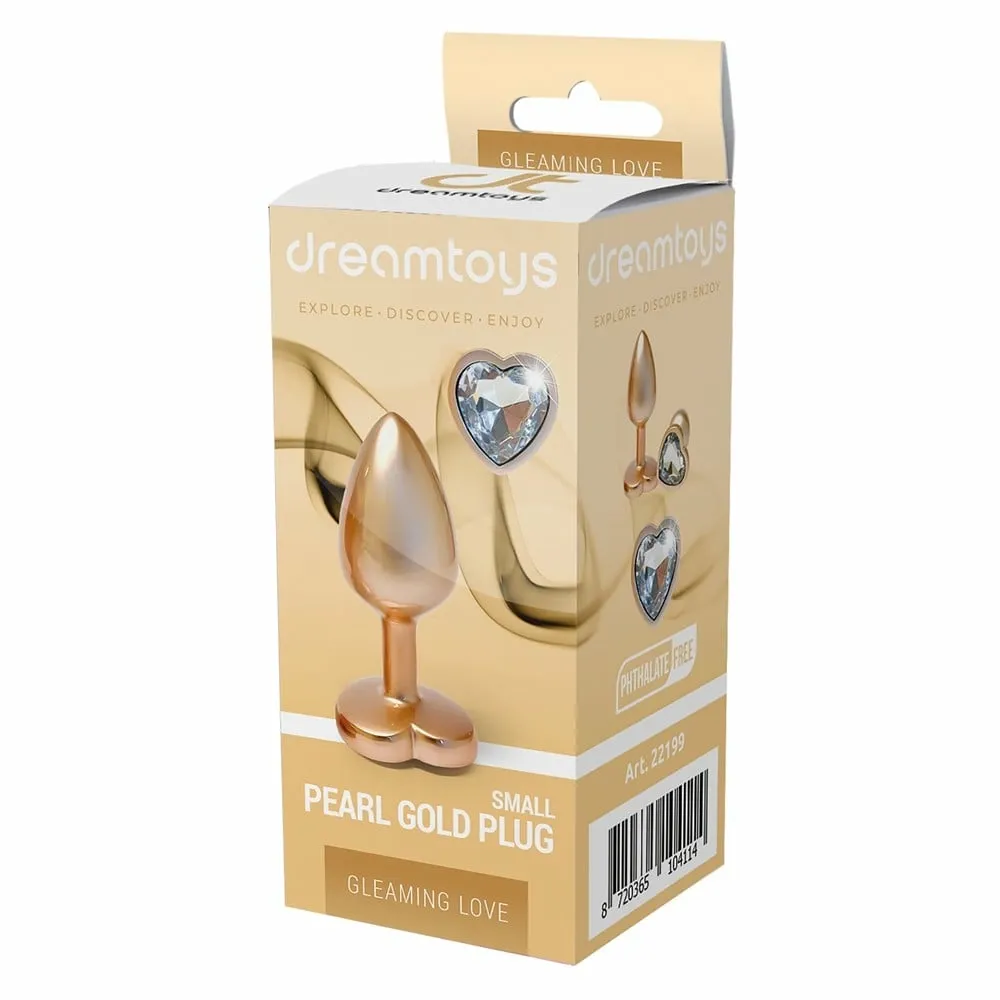 Anální kolík GLEAMING LOVE Pearl Gold Small s kamínkem ve tvaru srdce, zlatý, 7,1 cm