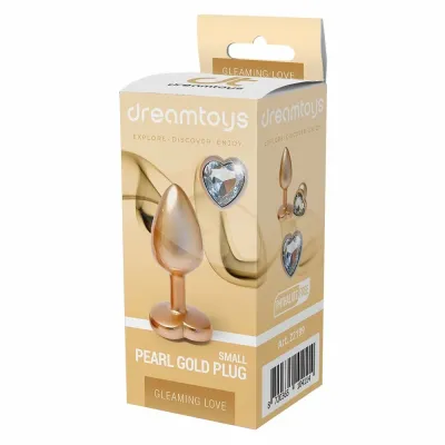 Anální kolík GLEAMING LOVE Pearl Gold Small s kamínkem ve tvaru srdce, zlatý, 7,1 cm