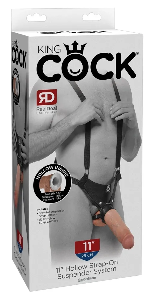 Dutý strap-on Pipedream King Cock s nastavitelným postrojem, 28 cm