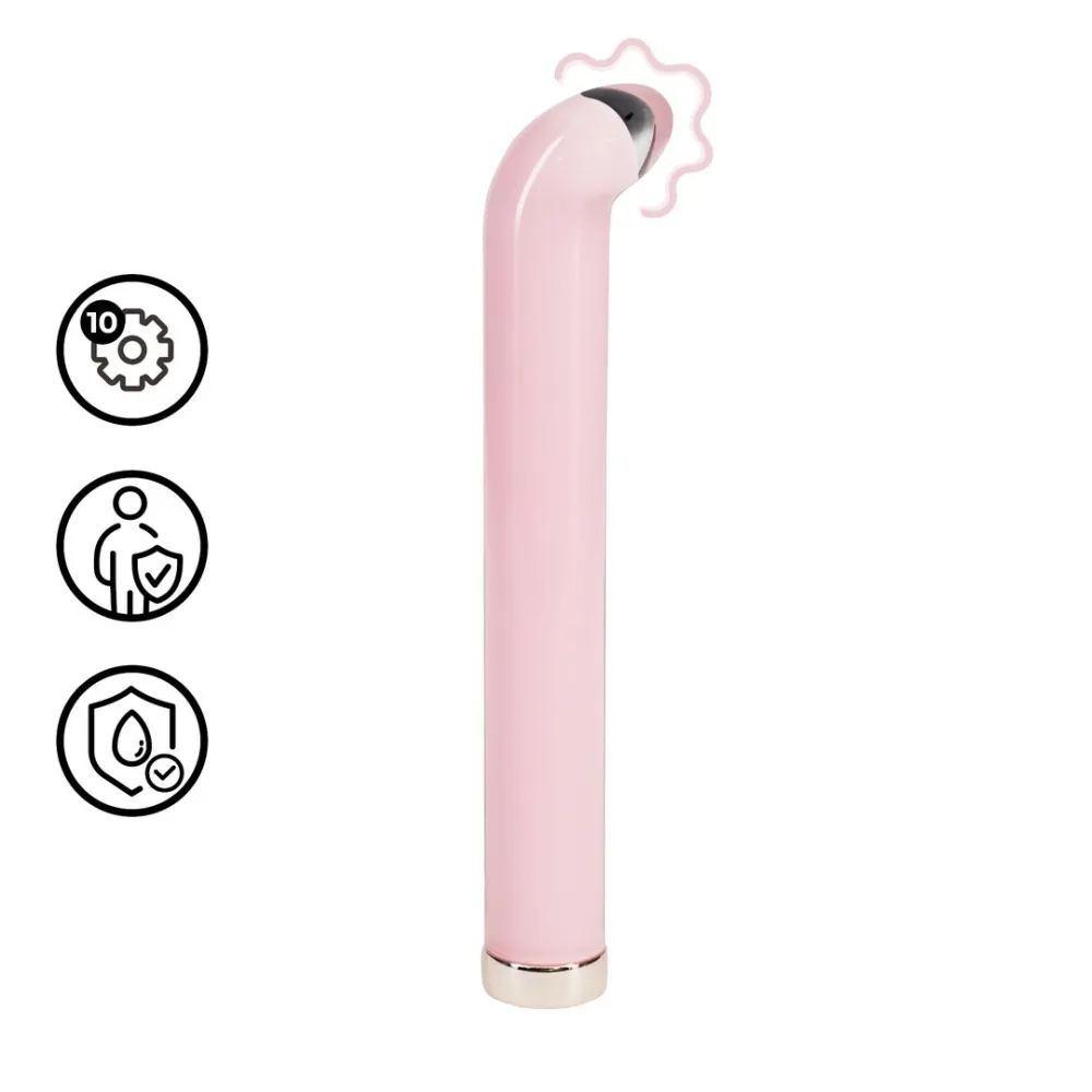 Skleněný stimulátor bodu G Loveline Glass G-Spot Vibe, zahnutý, růžový, 18 cm