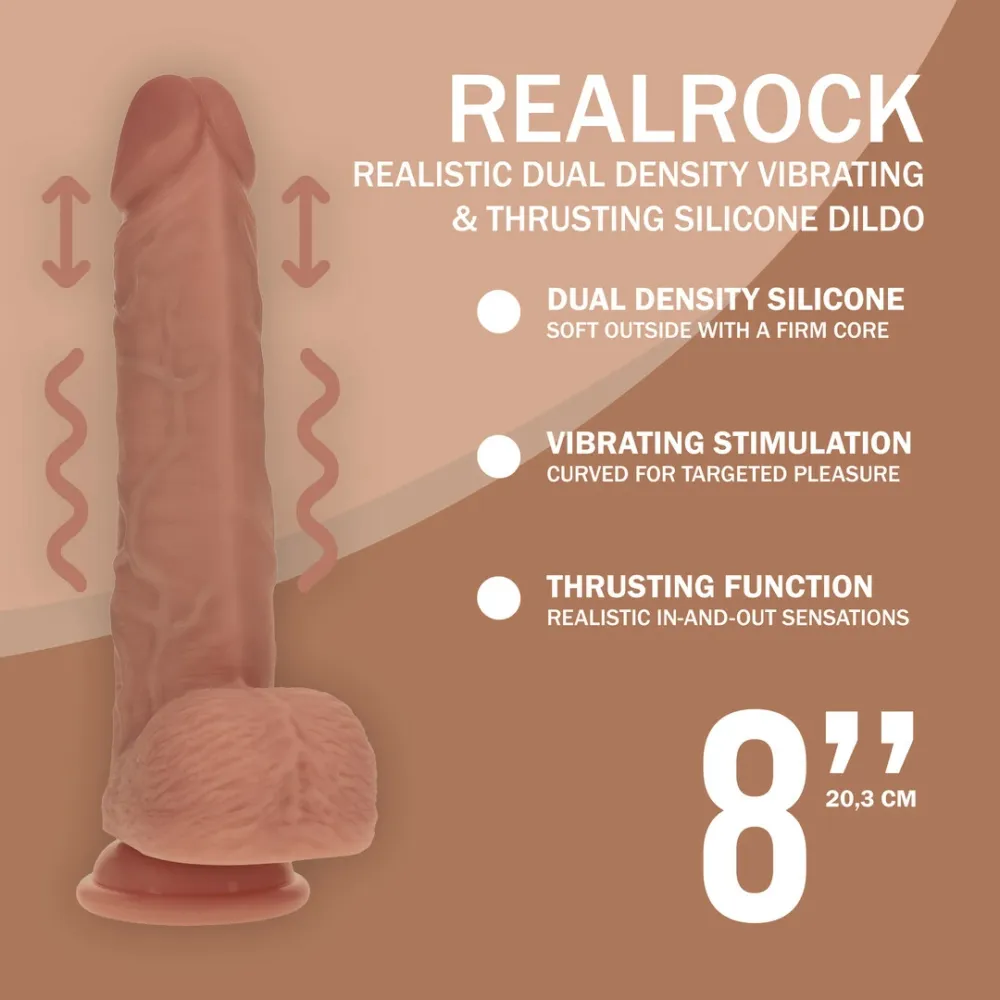 Realistický přirážecí vibrátor RealRock Dual Density, silikon, tmavší tělový, 20,3 cm - obrázek 6