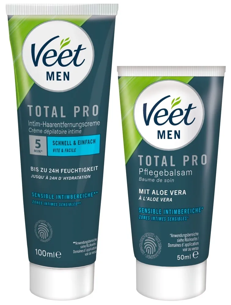 Sada pro depilaci intimních partií Veet Men TOTAL PRO s aloe vera, 2 ks - obrázek 2