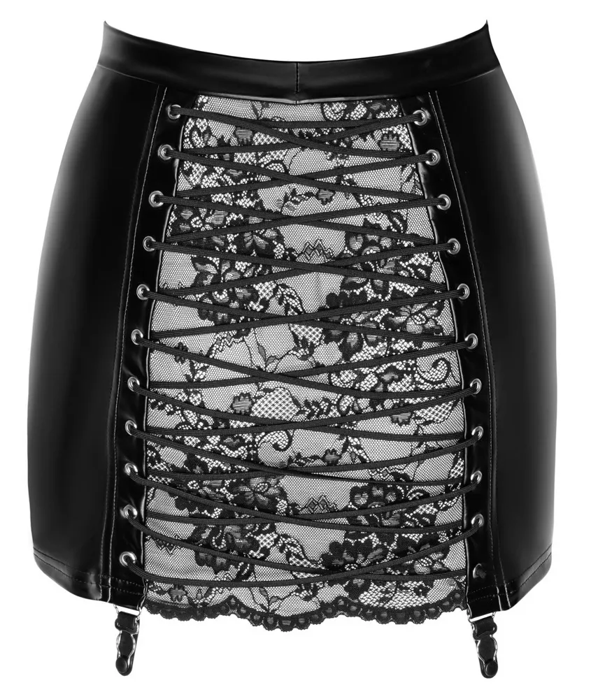 Minisukně Noir Orgia, wetlook s krajkou a šněrováním, černá, S - obrázek 8