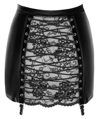 Minisukně Noir Orgia, wetlook s krajkou a šněrováním, černá, S - obrázek 8