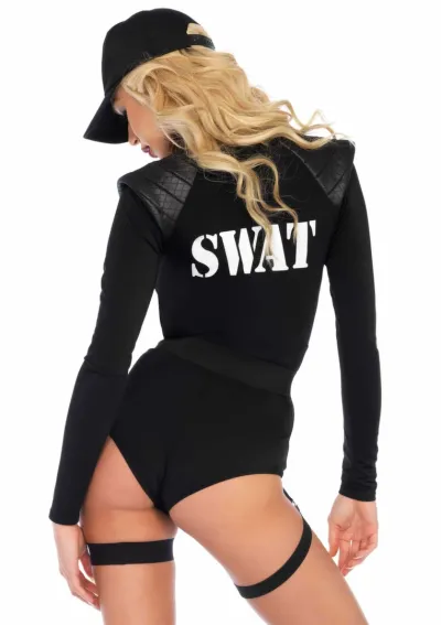 Kostým SWAT Leg Avenue Swat Team Babe, body s doplňky, 5dílná sada, černý, S - obrázek 3
