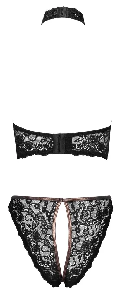 Krajkový komplet Cottelli LINGERIE s otevřenými košíčky a rozkrokem, černý, S - obrázek 7