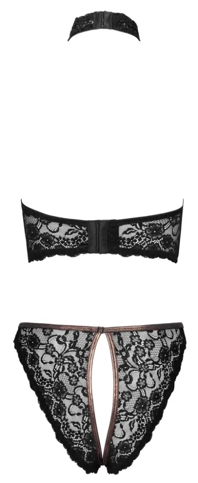Krajkový komplet Cottelli LINGERIE s otevřenými košíčky a rozkrokem, černý, S - obrázek 7