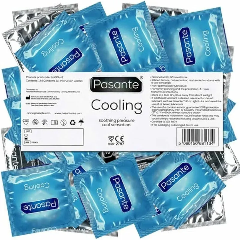 Chladivé vroubkované kondomy Pasante Cooling Sensation, 52 mm, 144 ks - obrázek 3