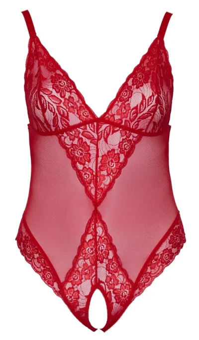 Průsvitné body Cottelli Curves s otevřeným rozkrokem, červené, XL - obrázek 6